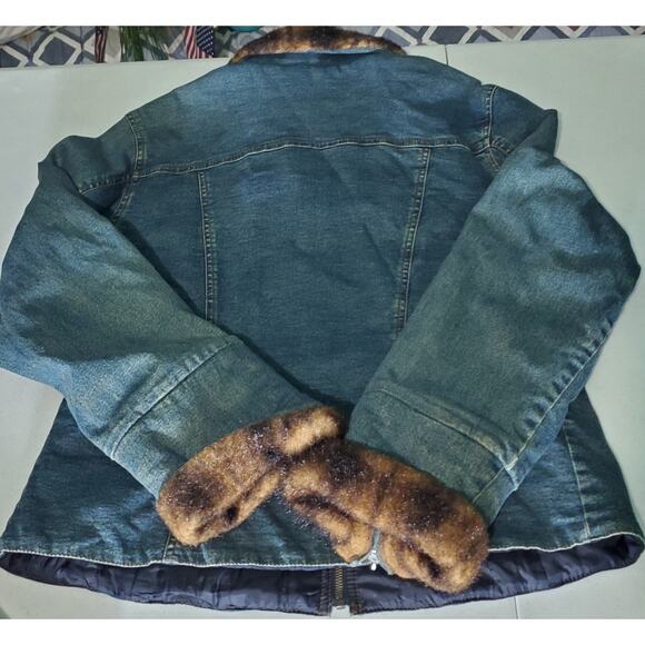 Vintage Mudd Lined Denim Jacket Faux Fur accent Size XL Y2K Penny Lane Glam Boho - Picture 8 of 8
